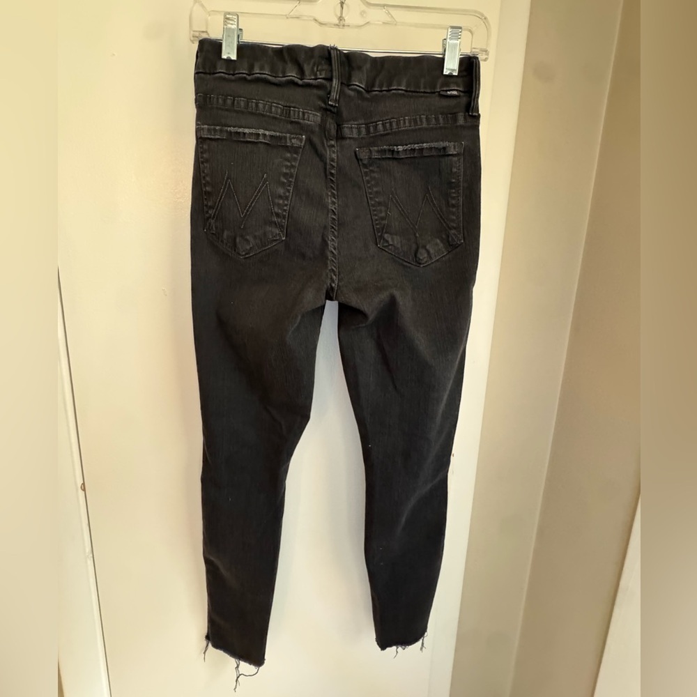 MOTHER Looker Ankle Fray Skinny Jeans Black Distressed 27 - Picture 3 of 11